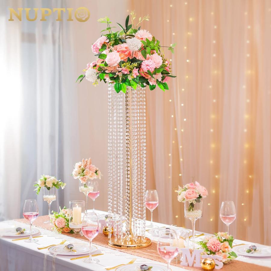 【並行輸入品】Nuptio 2個 高さ35.4インチ ゴールドクリスタル ウェディングセンターピース フラワー花瓶 パーティーテーブルの装飾用_6