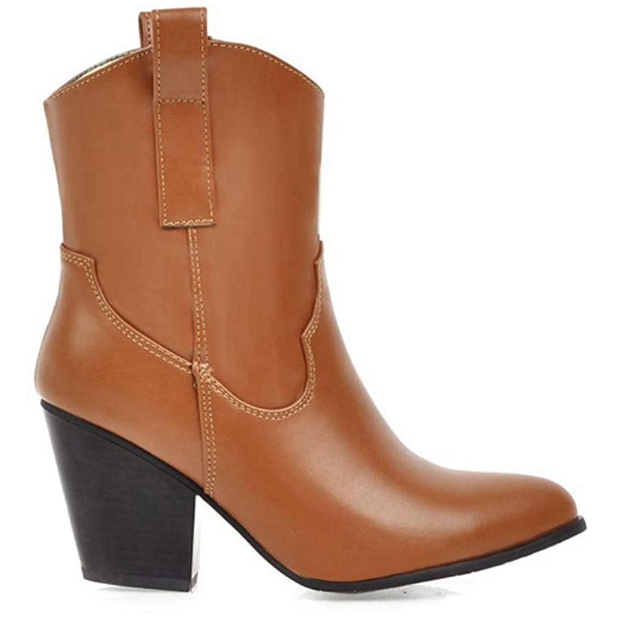 【並行輸入品】MOKOU Womens PU Leather Winter Wide Calf Cowboy Riding Chelsea Aの画像