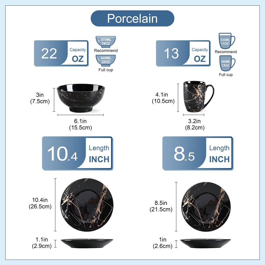 【並行輸入品】LOVECASA Black Dish Set for 8, 32 Piece Porcelain Dinnerware Set_3