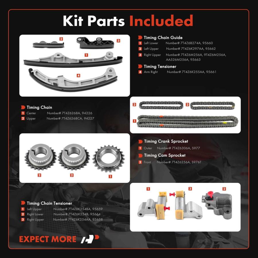 【並行輸入品】A Premium エンジンタイミングチェーンキット テンショナーなど付き [DOHC、6Cyl 3.5L 3.7Lに適合] リン_3