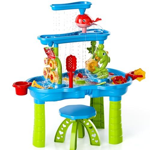 【並行輸入品】TEMI Kids Sand Water Table , 3 Tier Sand Table and Rain Showersの画像