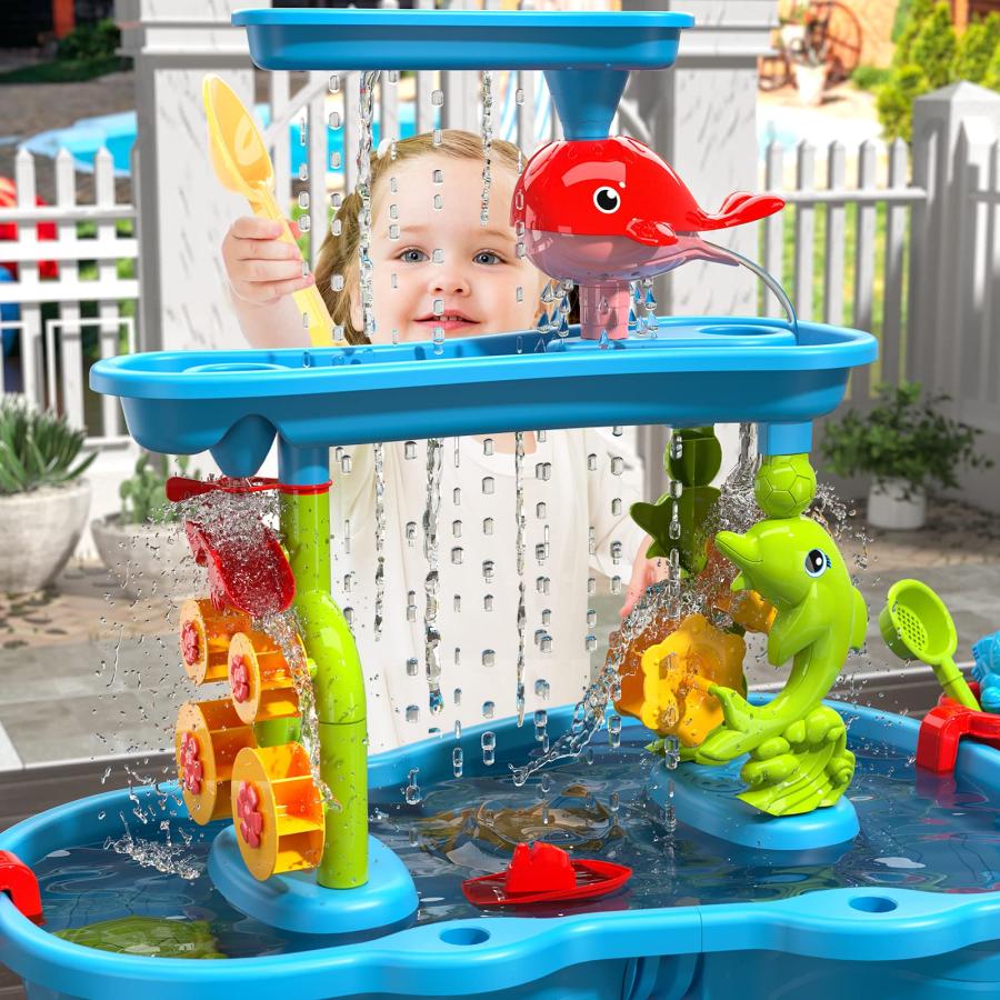 【並行輸入品】TEMI Kids Sand Water Table , 3 Tier Sand Table and Rain Showersの画像