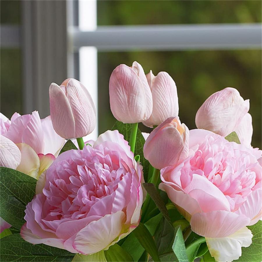 【並行輸入品】Enova 花瓶付き造花 アレンジメント、花瓶にフェイクフラワー、人工リアルタッチチューリップとフェイクシルクピオニーフラワーの花_9