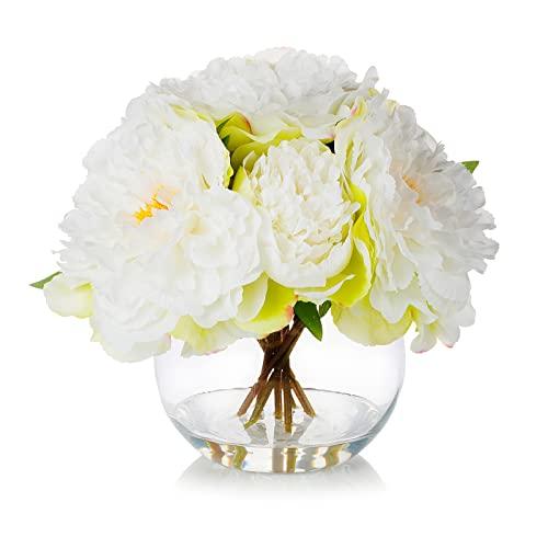 【並行輸入品】ENOVA FLORAL 造花 牡丹の花 花瓶付き フェイクフラワー アレンジメント 花瓶付き造花 ガラスの花瓶の牡丹 ホームオフ_1