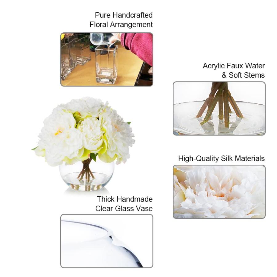 【並行輸入品】ENOVA FLORAL 造花 牡丹の花 花瓶付き フェイクフラワー アレンジメント 花瓶付き造花 ガラスの花瓶の牡丹 ホームオフ_6
