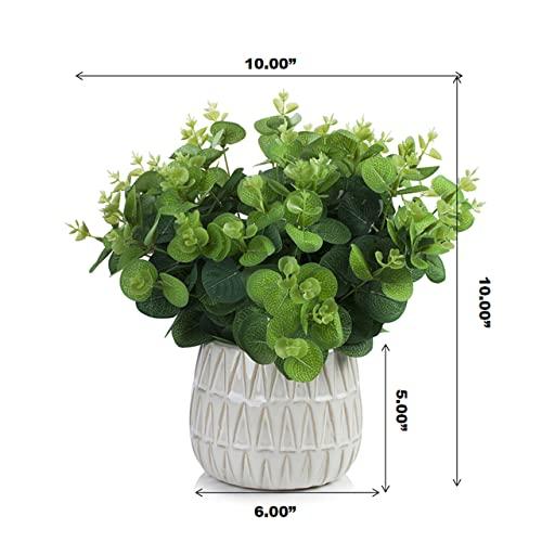【並行輸入品】Enova フローラル人工鉢植え植物、ホワイトセラミックポット付き小型人工ユーカリ草、フェイクウォーター付き人工鉢植え植え植物、室_7