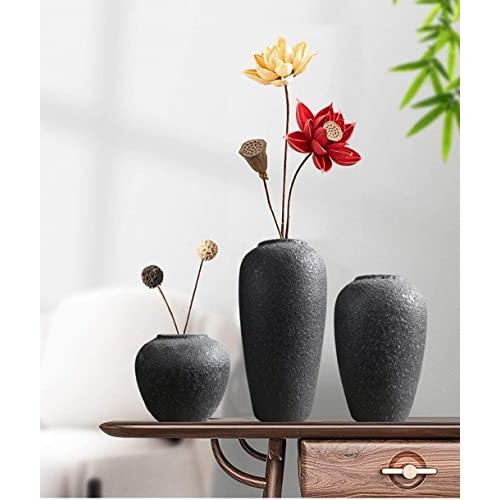 ビンテージ セラミック 花瓶 床 モダン ドライフラワー 装飾オーナメント レトロ 粘土鉢 (カラー : ブラック、サイズ 並行輸入品 【便利】