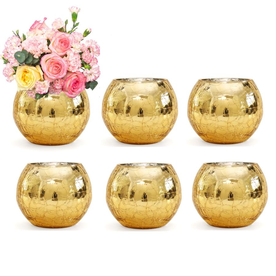 並行輸入品】6個セット きらめく花瓶 ひび模様 ゴールド花瓶
