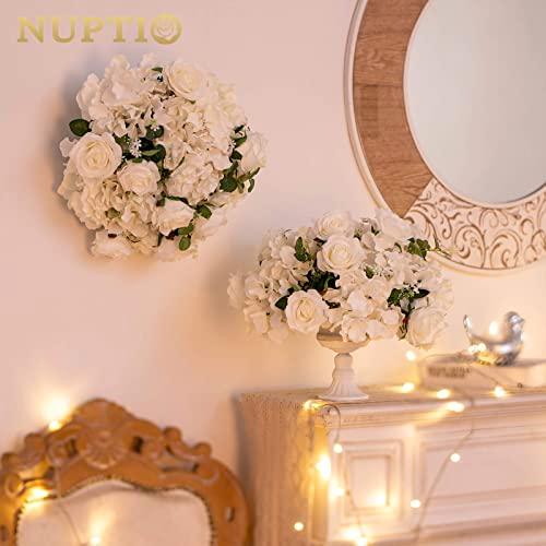 【並行輸入品】NUPTIO フラワーボール アレンジメント ブーケ   直径15.7インチ ホワイトフェイクフラワー ローズボール センターピー_4