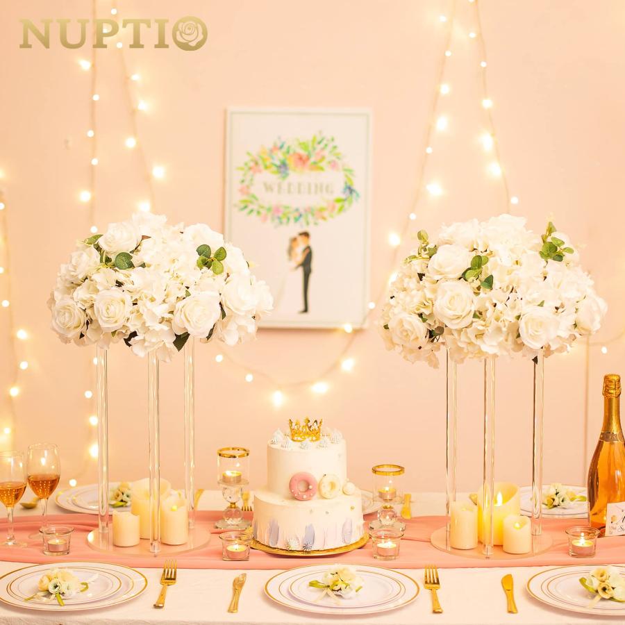 【並行輸入品】NUPTIO フラワーボール アレンジメント ブーケ   直径15.7インチ ホワイトフェイクフラワー ローズボール センターピー_9