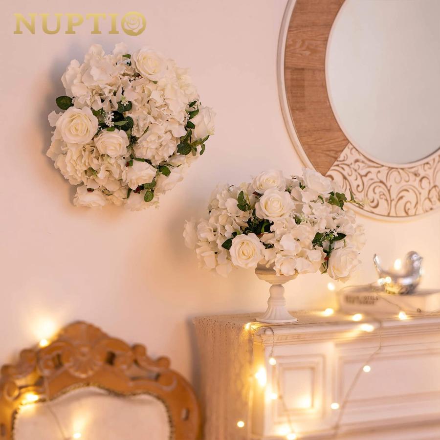 【並行輸入品】NUPTIO フラワーボール アレンジメント ブーケ 直径15.7インチ ホワイトフェイクフラワー ローズボール センターピー_9