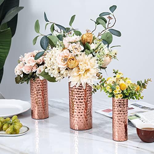 【並行輸入品】MyGift モダン 槌目 銅調 メタル トール円柱 花瓶 装飾センターピース 3個セット Lサイズ Mサイズ Sサイズ MyGi_7
