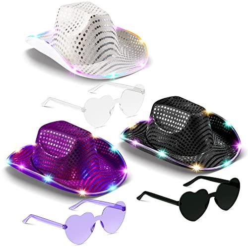 【並行輸入品】6 Pcs LED Cowboy Hat Women Light Up Space Cowgirl Cowboy Hat witの画像