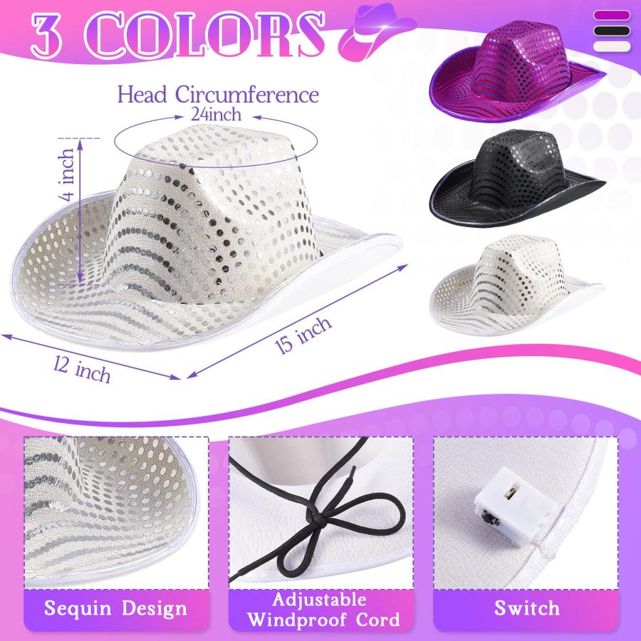 【並行輸入品】6 Pcs LED Cowboy Hat Women Light Up Space Cowgirl Cowboy Hat witの画像