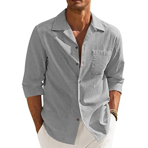 COOFANDY Mens Beach Shirts Linen Button Down Shirts Lightweight  並行輸入品｜allinone-d｜02