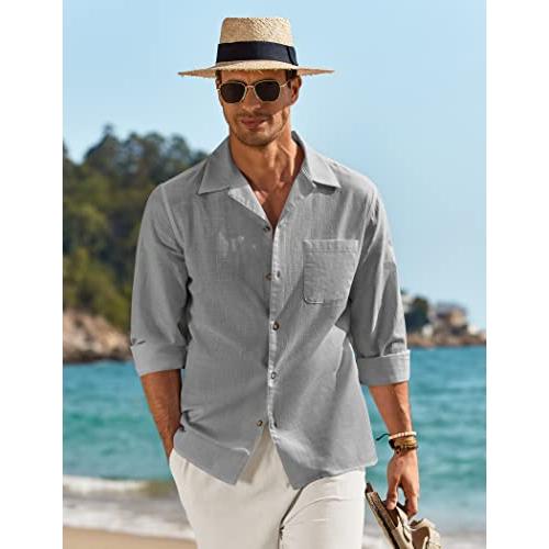 COOFANDY Mens Beach Shirts Linen Button Down Shirts Lightweight  並行輸入品｜allinone-d｜05