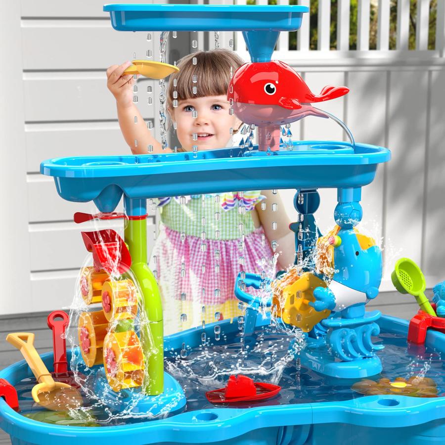 【並行輸入品】TEMI Kids Sand Water Table for Toddlers, 3 Tier Sand and Water Pの画像