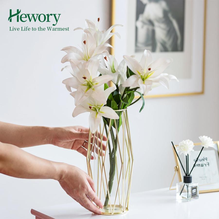 【並行輸入品】ゴールドモダンフラワー花瓶 センターピース用 Hewory 11インチ ガラス花瓶 メタルスタンド付き 2個セット ワイドで大_3