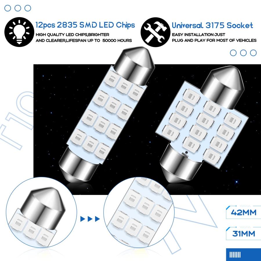 【並行輸入品】Tallew 24個 ドームライト LED電球キットセット T10 31mm 42mm LED フェストゥーン インテリア LEDの画像