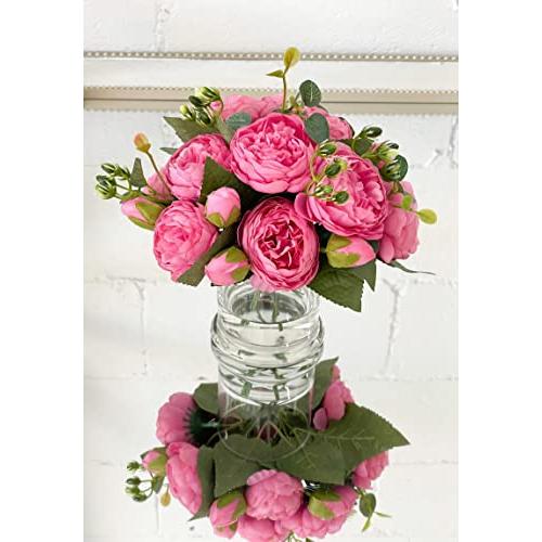 【並行輸入品】Flovery シルク牡丹アレンジメント 花瓶入り (ホットピンク) Flovery Silk Peony Arrangement_1