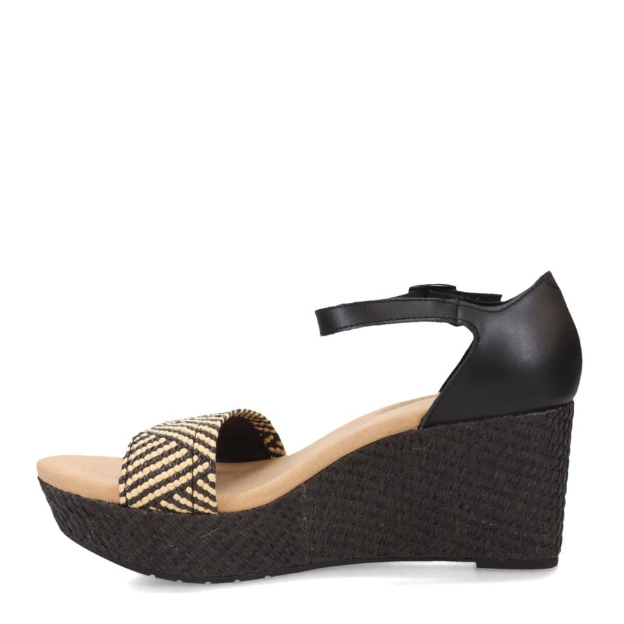 【並行輸入品】Clarks (クラークス) レディース Rose Ease ウェッジサンダル, ブラックレザー, 9.5 Wide Clarks