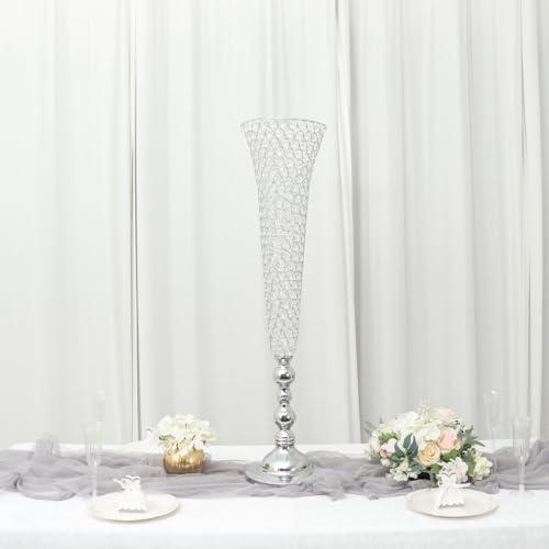 【並行輸入品】Efavormart 2 Pack | Silver 40” Tall Crystal Beaded Trumpet Vaseの画像