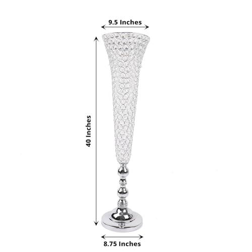 【並行輸入品】Efavormart 2 Pack | Silver 40” Tall Crystal Beaded Trumpet Vaseの画像