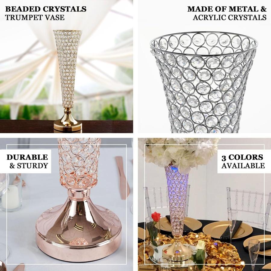 【並行輸入品】Efavormart 2 Pack | Silver 40” Tall Crystal Beaded Trumpet Vaseの画像