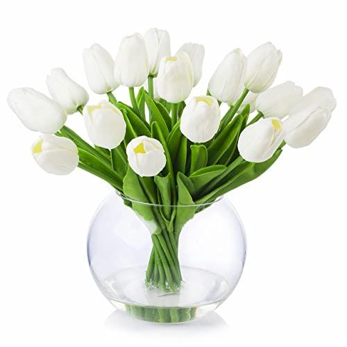 【並行輸入品】ENOVA FLORAL 20個 ホワイトチューリップ 造花 花瓶付き リアルタッチ チューリップ フラワーアレンジメント 花瓶に_1