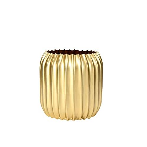 【並行輸入品】Serene Spaces Living リブ付きゴールドメタル花瓶 装飾円筒形花瓶 センターピース用花瓶 家庭、オフィス、結婚式_1