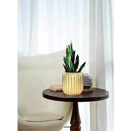 【並行輸入品】Serene Spaces Living リブ付きゴールドメタル花瓶 装飾円筒形花瓶 センターピース用花瓶 家庭、オフィス、結婚式_7