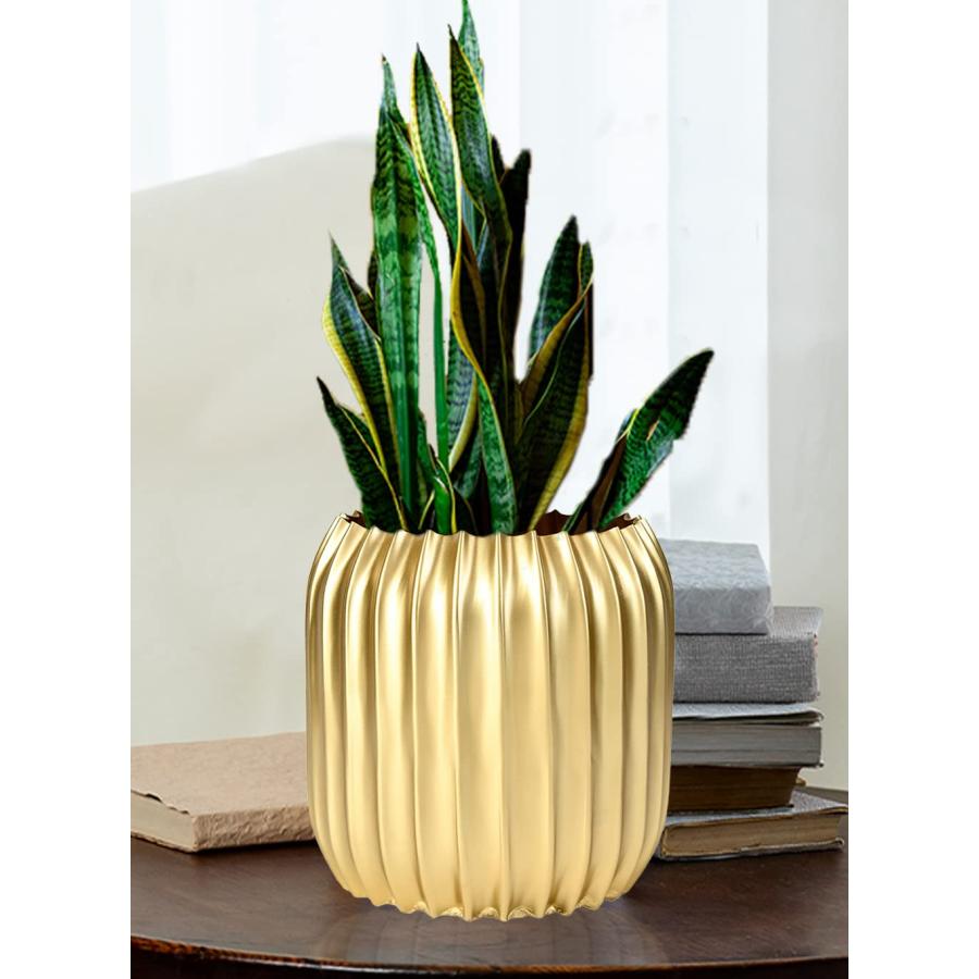 【並行輸入品】Serene Spaces Living リブ付きゴールドメタル花瓶 装飾円筒形花瓶 センターピース用花瓶 家庭、オフィス、結婚式_9