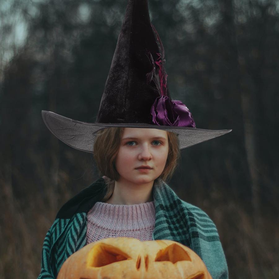 【並行輸入品】LIFKOME Halloween Witch Hat with Flower Feather Witch Cap Hallow_9