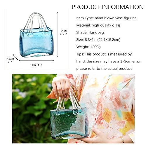 【並行輸入品】手吹きバブルガラスハンドバッグ花瓶 ホームデコ用 8.3インチ モダンアートフラワー花瓶 センターピース リビングルーム キッチン |  | 04