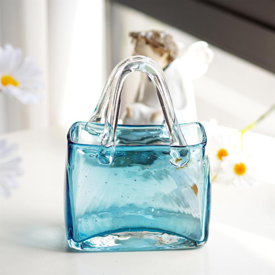 【並行輸入品】手吹きバブルガラスハンドバッグ花瓶 ホームデコ用 8.3インチ モダンアートフラワー花瓶 センターピース リビングルーム キッチン |  | 06