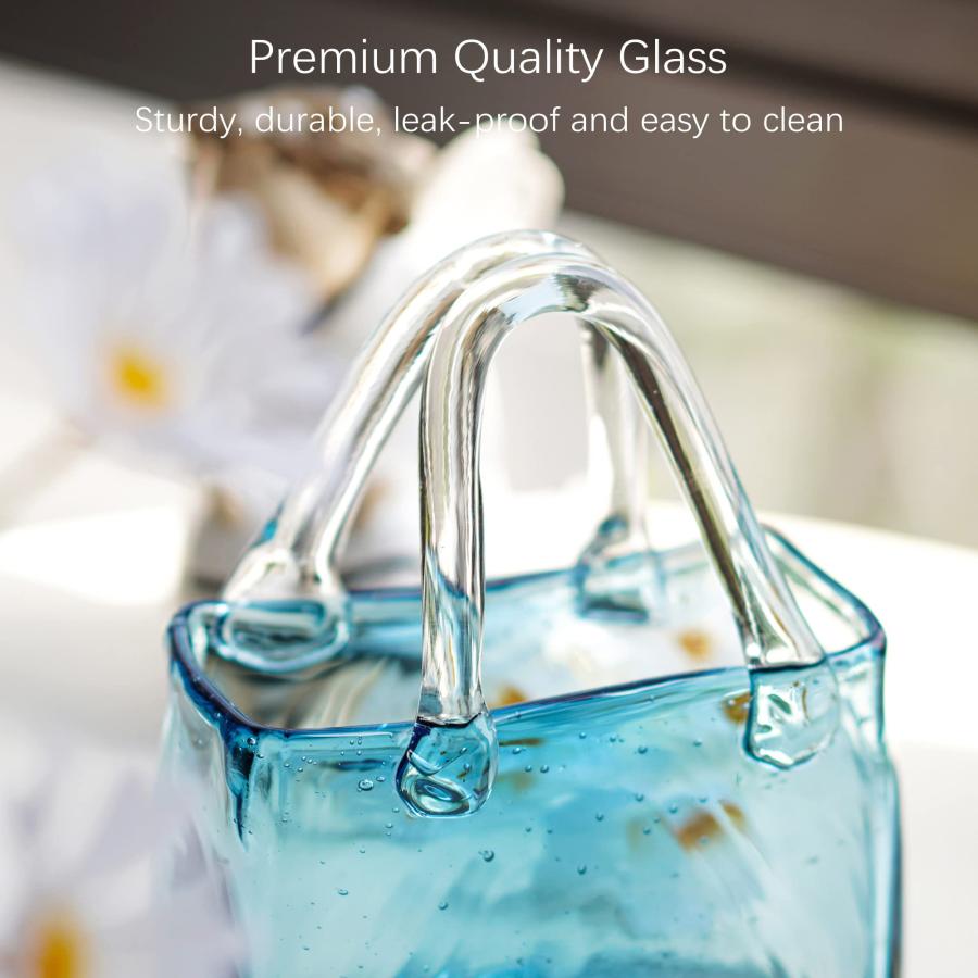 【並行輸入品】手吹きバブルガラスハンドバッグ花瓶 ホームデコ用 8.3インチ モダンアートフラワー花瓶 センターピース リビングルーム キッチン |  | 09