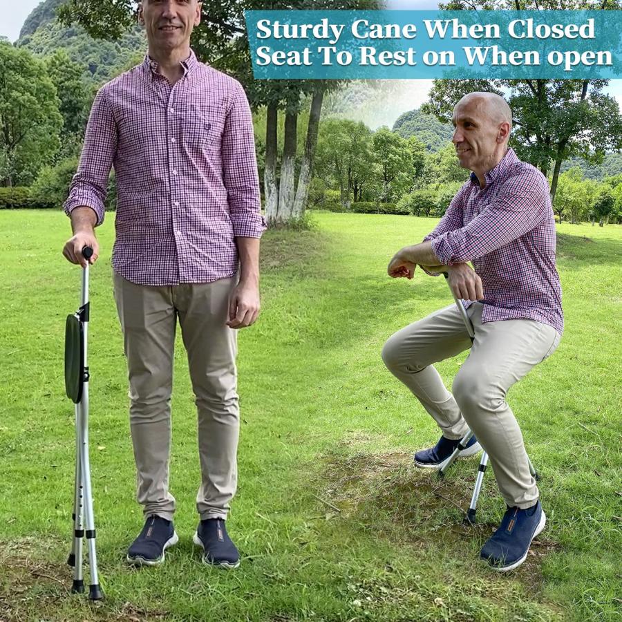 【並行輸入品】Honmido (ホンミド) ポータブル 調節可能 折りたたみ式 歩行杖 シート付き 耐久性 座り便利 合金松葉杖椅子 滑り止め
