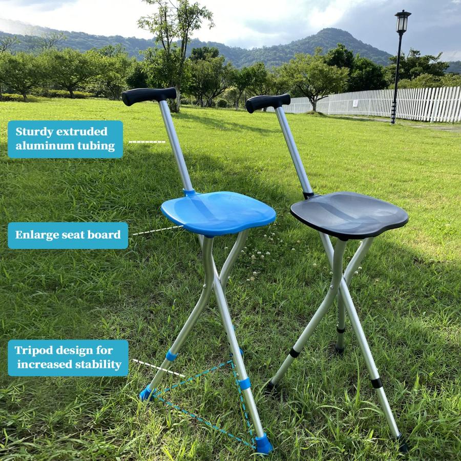 【並行輸入品】Honmido (ホンミド) ポータブル 調節可能 折りたたみ式 歩行杖 シート付き 耐久性 座り便利 合金松葉杖椅子 滑り止め