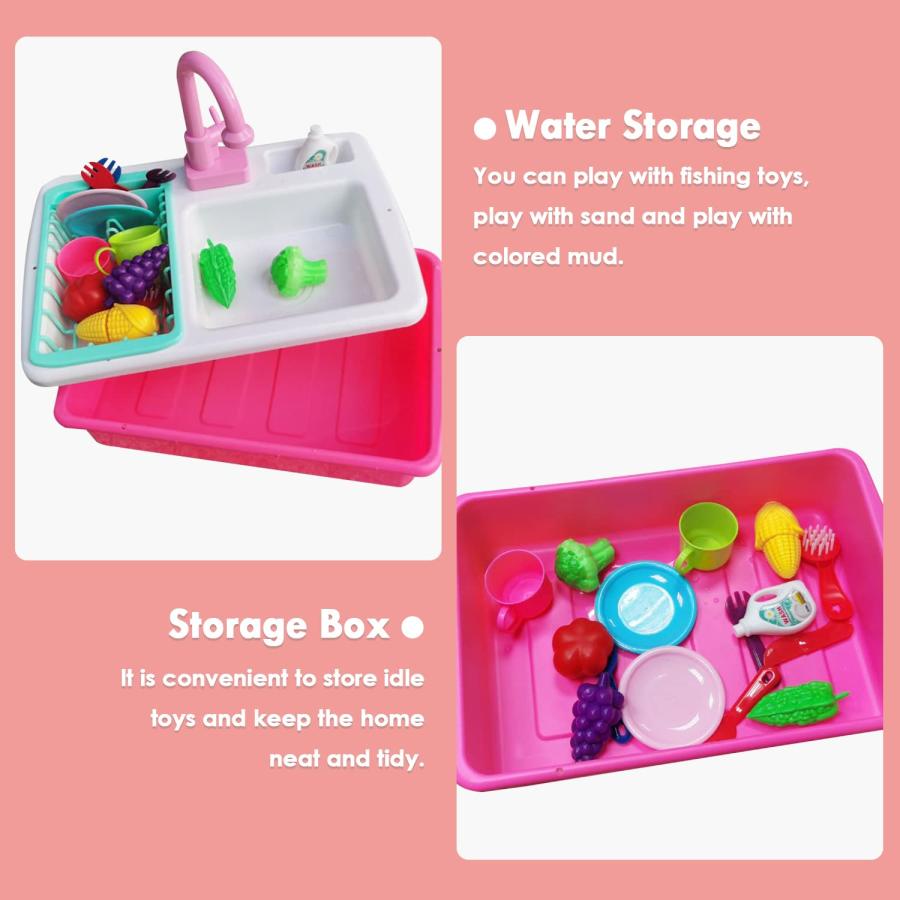 【並行輸入品】キッズプレイキッチンシンクおもちゃセット 子供用おもちゃセット 本物の蛇口付きアクセサリー 流水 ポットとフライパン 果物と野菜の_9