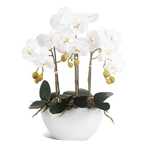 【並行輸入品】Ziwon 人工蘭の花 セラミックポット入り ホワイトフェイク 胡蝶蘭 テーブルセンターピース用 リアルなフェイクフラワー 花瓶入_1