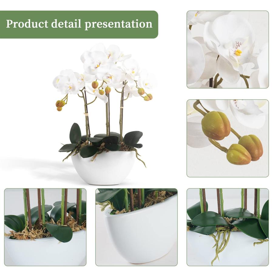 【並行輸入品】Ziwon 人工蘭の花 セラミックポット入り ホワイトフェイク 胡蝶蘭 テーブルセンターピース用 リアルなフェイクフラワー 花瓶入_3