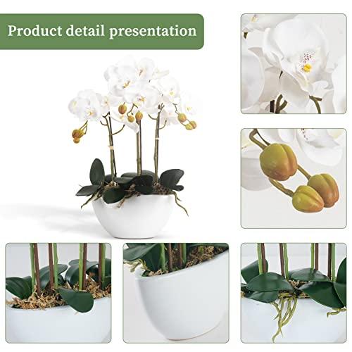 【並行輸入品】Ziwon 人工蘭の花 セラミックポット入り ホワイトフェイク 胡蝶蘭 テーブルセンターピース用 リアルなフェイクフラワー 花瓶入_4