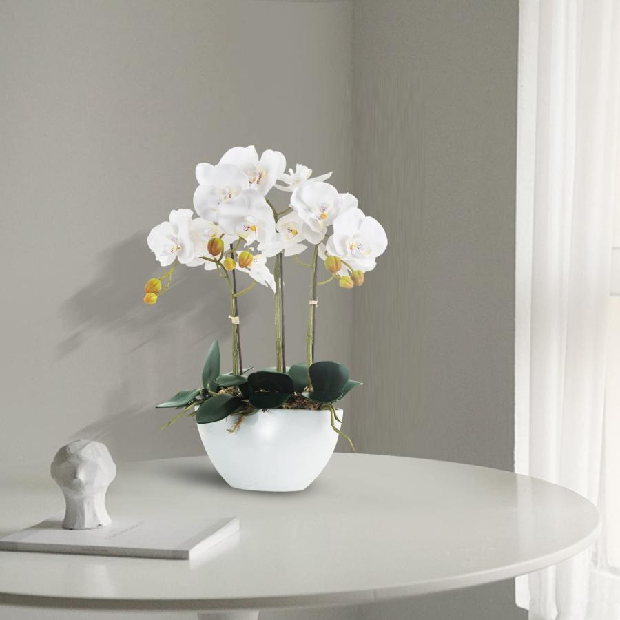 【並行輸入品】Ziwon 人工蘭の花 セラミックポット入り ホワイトフェイク 胡蝶蘭 テーブルセンターピース用 リアルなフェイクフラワー 花瓶入_6