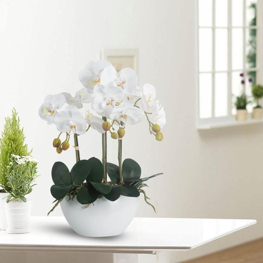 【並行輸入品】Ziwon 人工蘭の花 セラミックポット入り ホワイトフェイク 胡蝶蘭 テーブルセンターピース用 リアルなフェイクフラワー 花瓶入_9