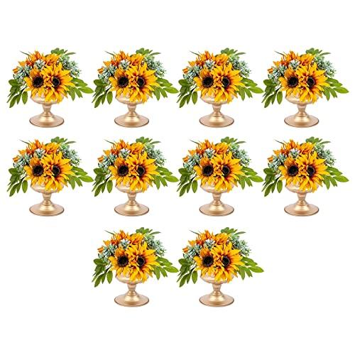 【並行輸入品】ゴールド花瓶 センターピース用 メタルコンポート花瓶10個 5.9インチ トランペット花瓶壺 ウェディングセンターピース テー_1