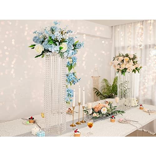 【並行輸入品】アクリルコラムフラワースタンド シャンデリアクリスタルビーズ付き 2個 31.5インチ クリア花瓶ホルダー アクリルトール花瓶 セ_4