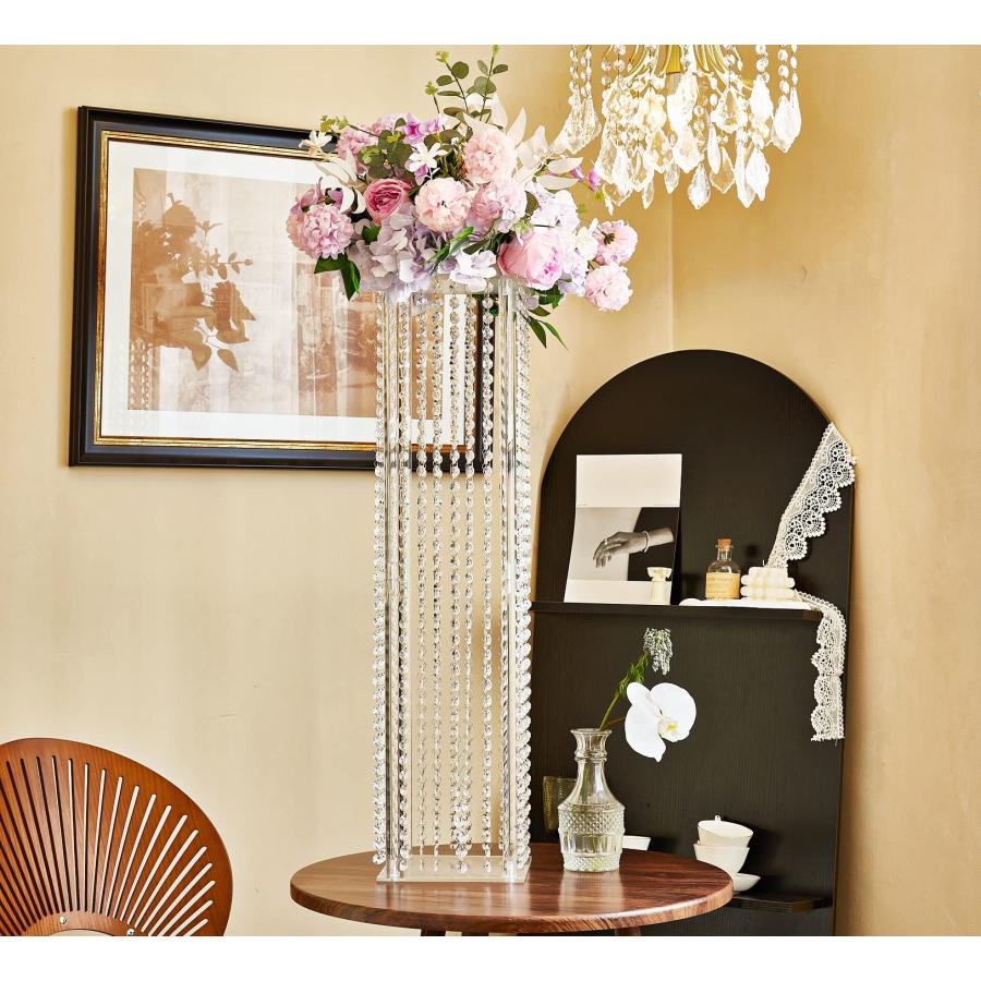 【並行輸入品】アクリルコラムフラワースタンド シャンデリアクリスタルビーズ付き 2個 31.5インチ クリア花瓶ホルダー アクリルトール花瓶 セ_6
