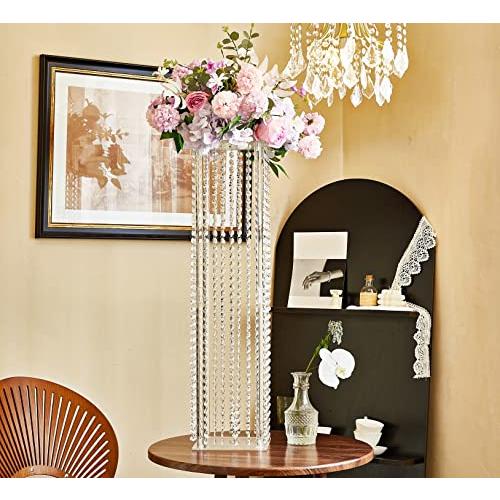 【並行輸入品】アクリルコラムフラワースタンド シャンデリアクリスタルビーズ付き 2個 31.5インチ クリア花瓶ホルダー アクリルトール花瓶 セ_7