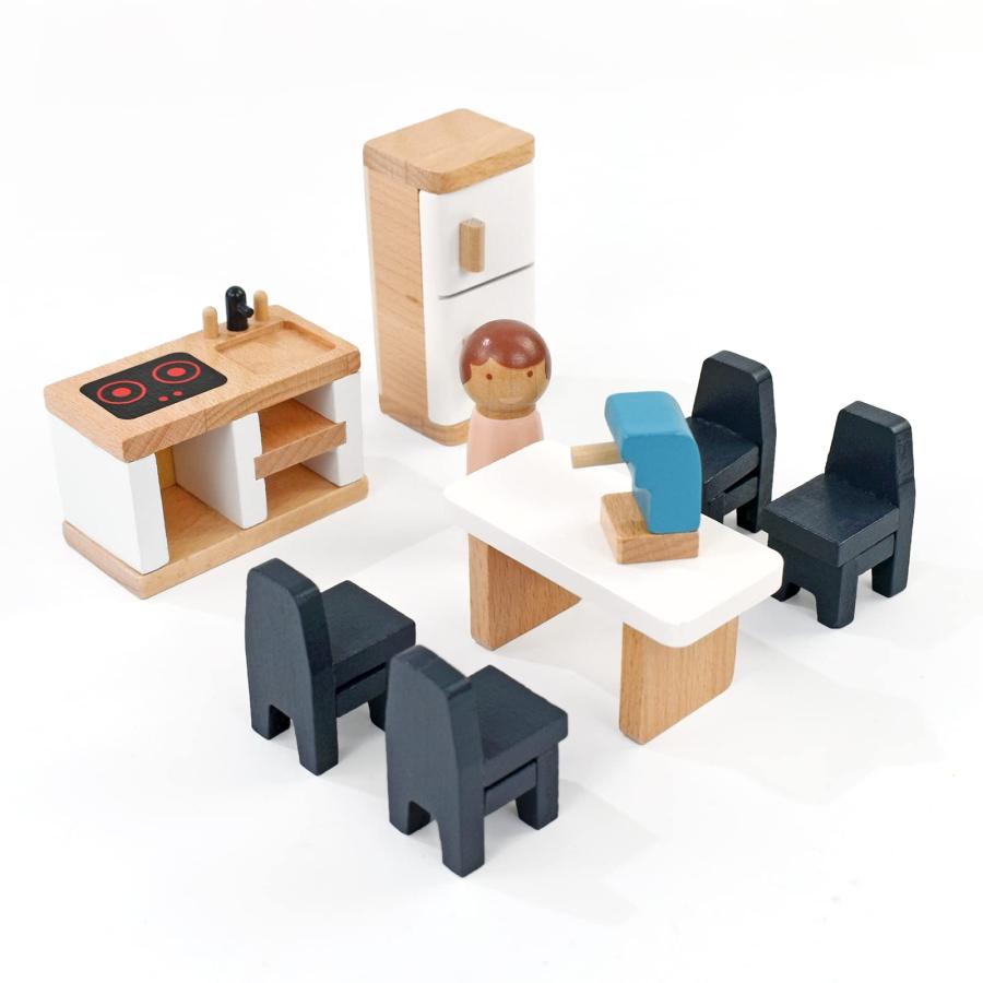 【並行輸入品】PairPear 木製おもちゃ ドールハウス家具 プレイセット 35ピース家具 ファミリードール付き ドールハウスアクセサリー ごの画像