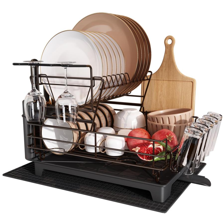 【並行輸入品】MAJALiS キッチンカウンター用 食器水切りラック 2段ステンレススチール 大型食器ストレーナー ワイングラスホルダー 調理器 | 